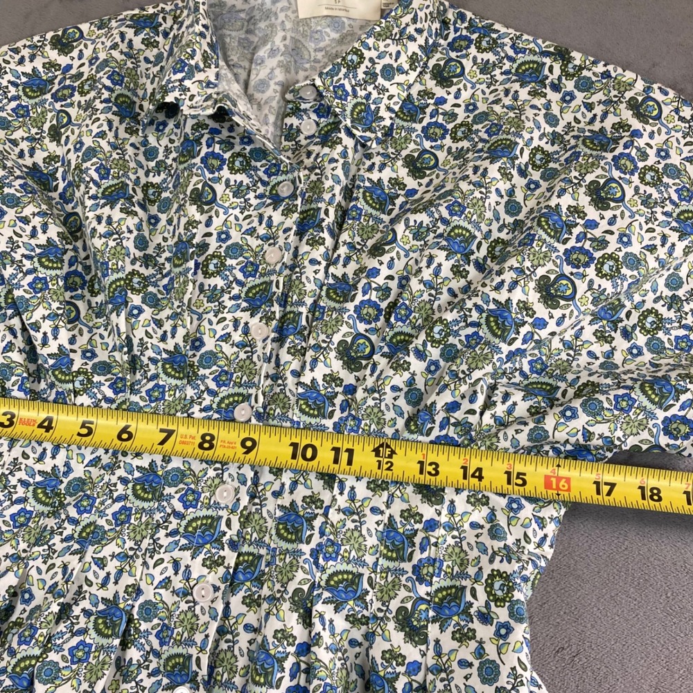 Exquise Janice Dress Blue Green Floral Paisley Button Front Shirt Dress Sz SP - Picture 7 of 9